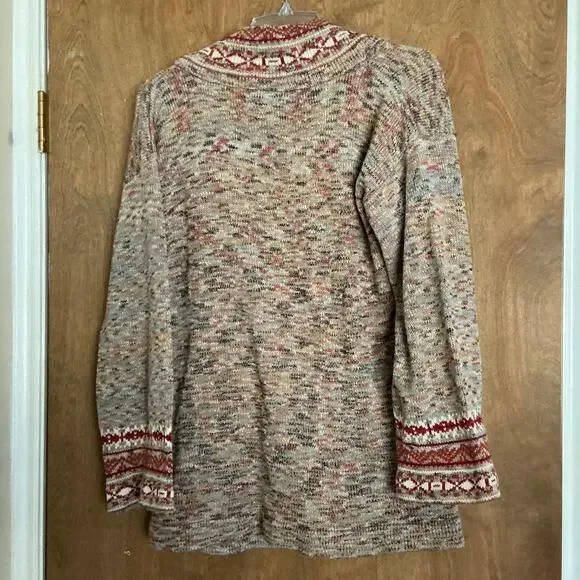 Vintage Button Up Long Sweater, Colorful Basketweave, Coogi-Style Design Size 6